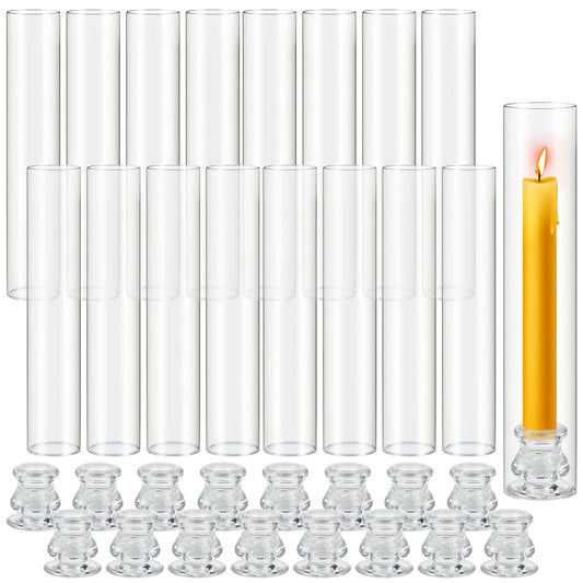 Hurricane Glass Candle Holders Set of 16, 11.8" H Clear Cylinder Windproof Candle Holder Chimney Tubes, Taper Glass Candlestick Holders for Home Decor Wedding Party Table Centerpieces
