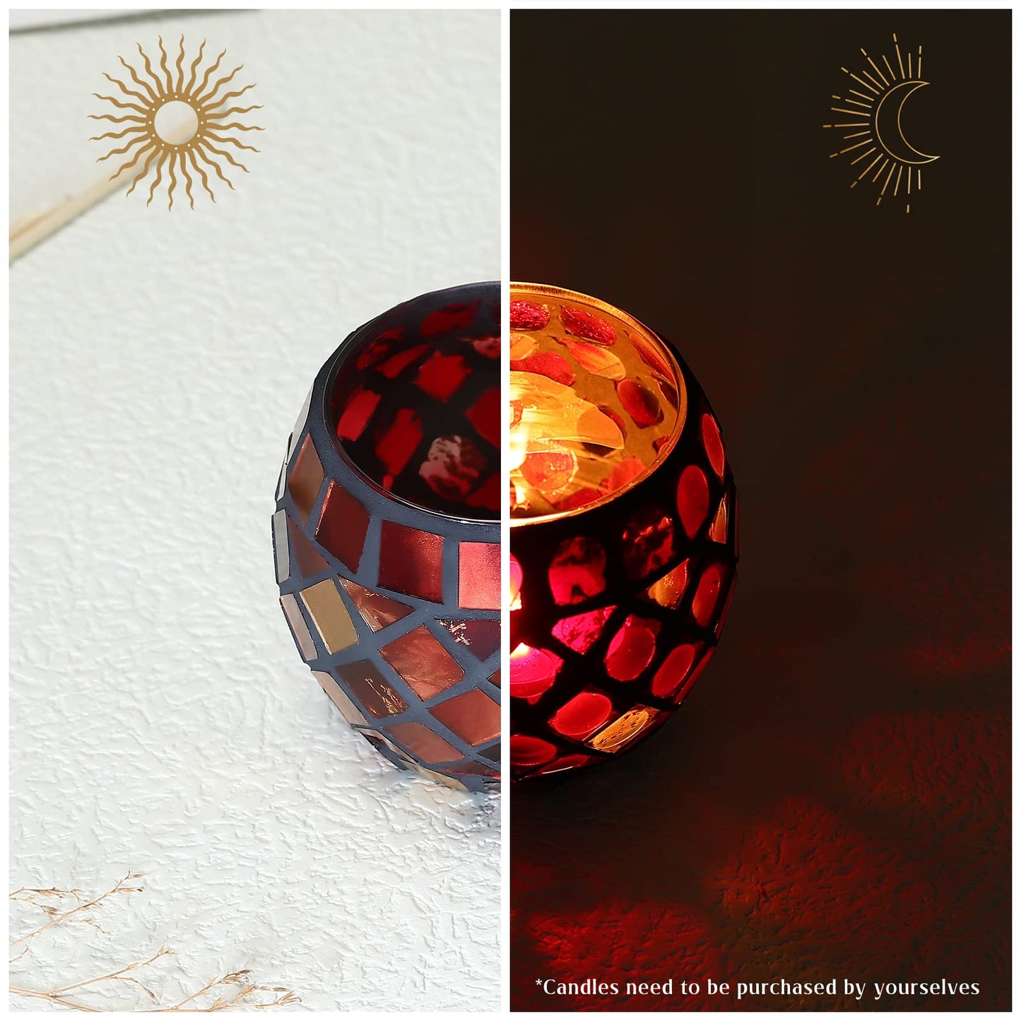 3.3" x 2.7" Valentines Day Votive Candle Holder for Tealight | Romantic Mosaic Tea Light Holder | Candle Lamp Aromatherapy Candlescape Bow | Valentines Day Table Centerpiece, Party Decor