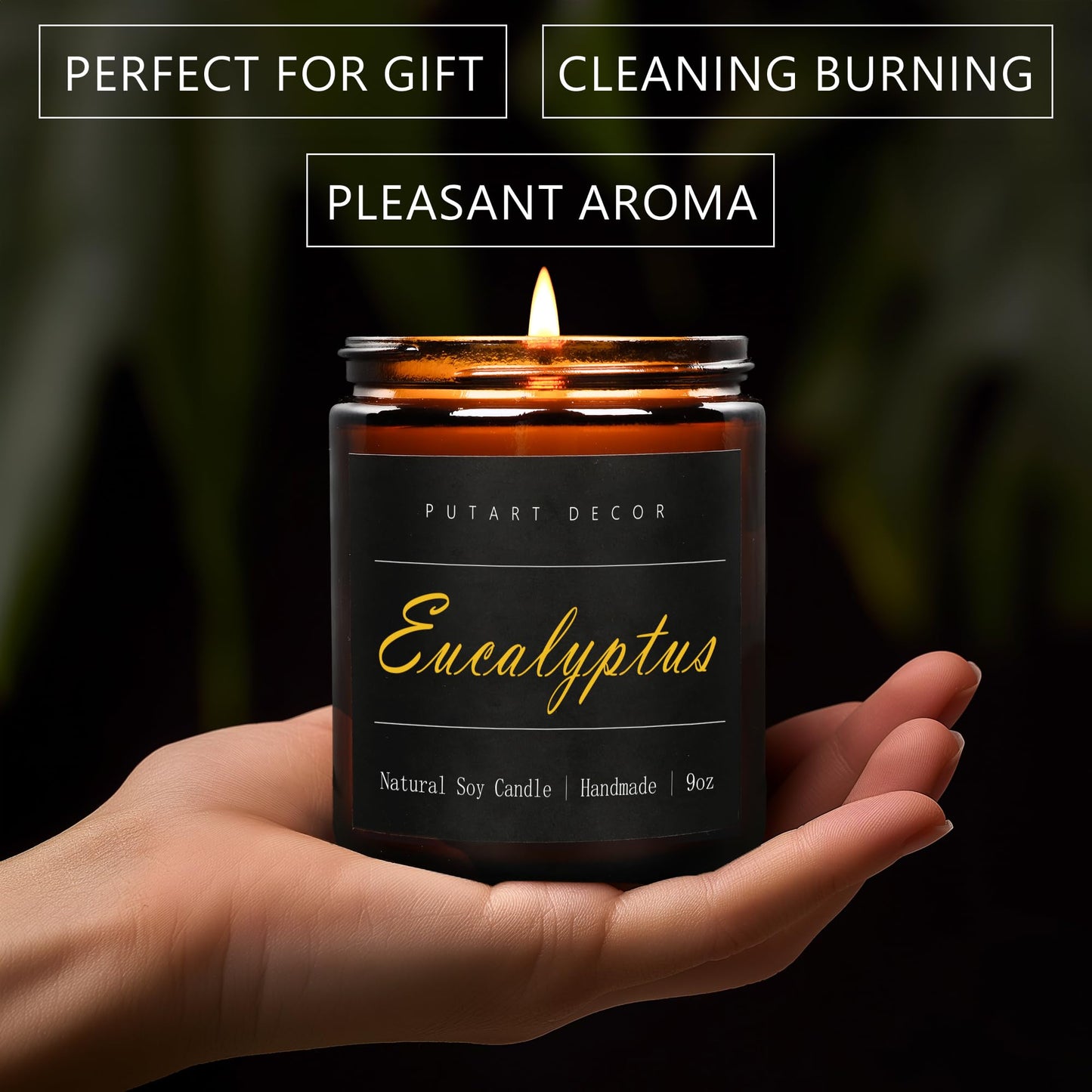 Putart Eucalyptus Mint Candles for Home Scented, Natural Soy Aromatherapy Non Toxic Candles with Long Lasting Fragrance & Clean Burn, Luxury Jar Candle Gift for Women, Men, Home Decoration 9oz