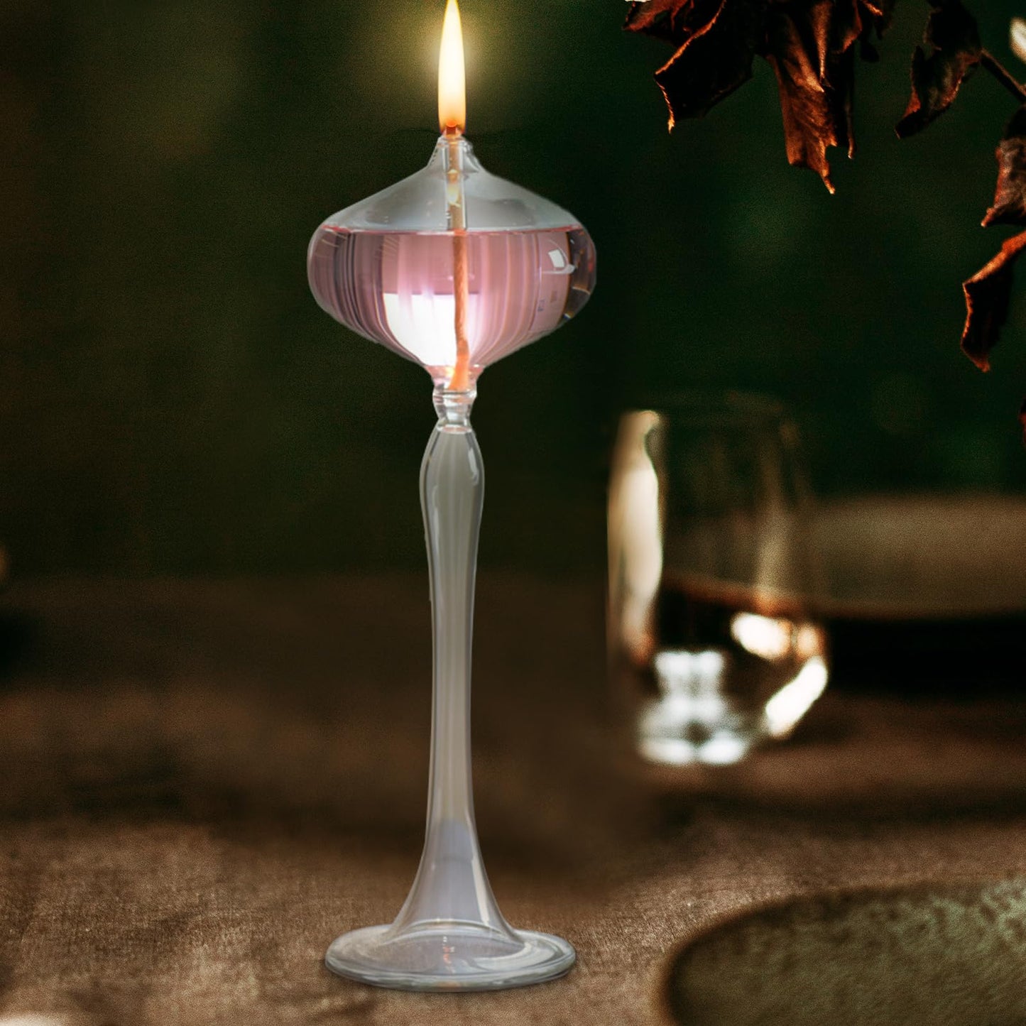 Miniature Glass Oil Lamp with Handle - Refillable Kerosene Wick Lantern for Indoor Use and Home Party