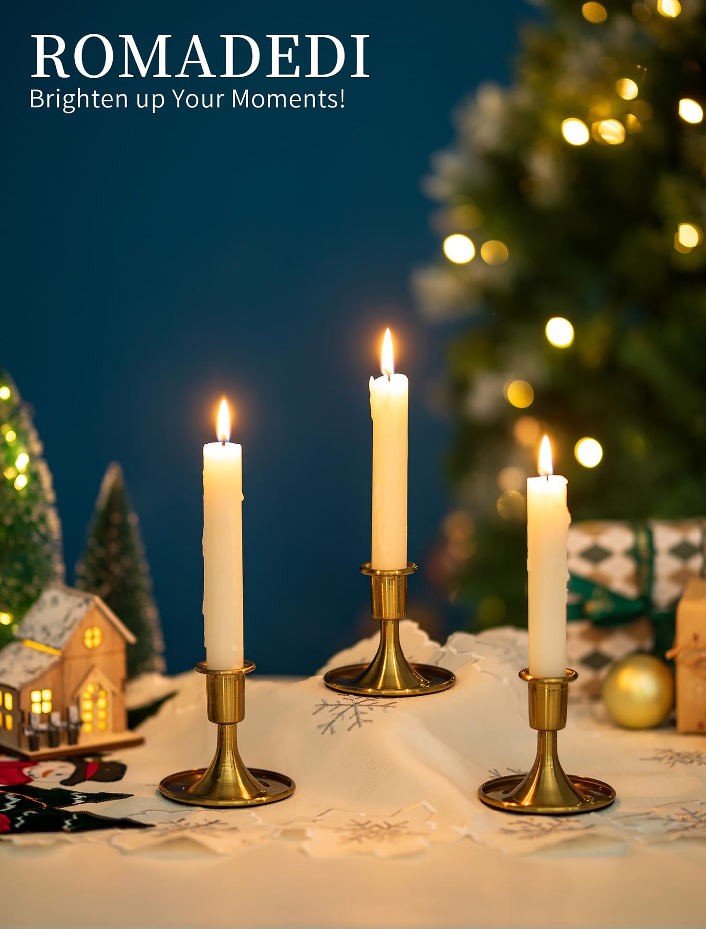Romadedi Gold Candlestick Candle Holders - Brass Taper Holders Candle Stick for Wedding Table Centerpiece Festive Christmas Mantel Decoration Home Decor, Set of 6