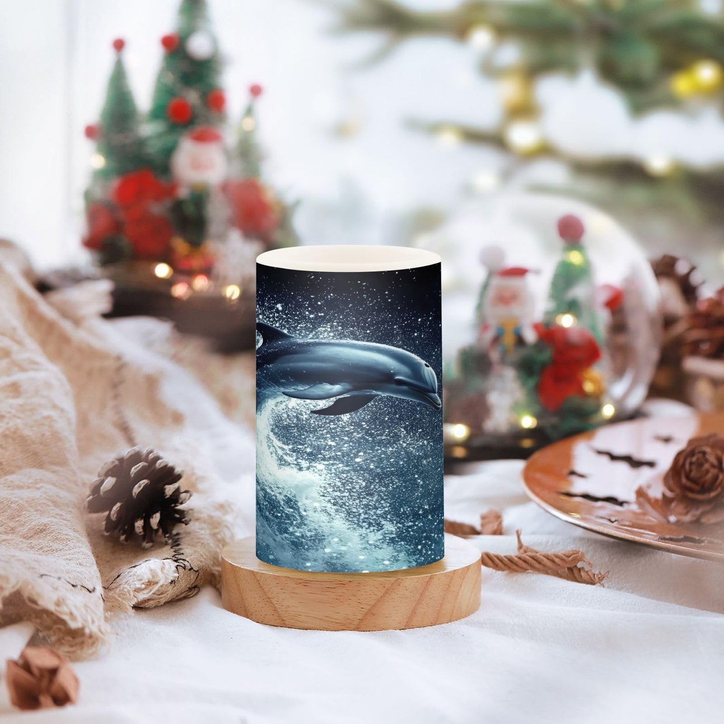 ALAZA Flameless Candles with Remote Timer,Ocean Dolphin Battery Operated Candles Set of 2 LED Tea Lights Flickering Pillar Votive Candles for Indoor Outdoor Decor