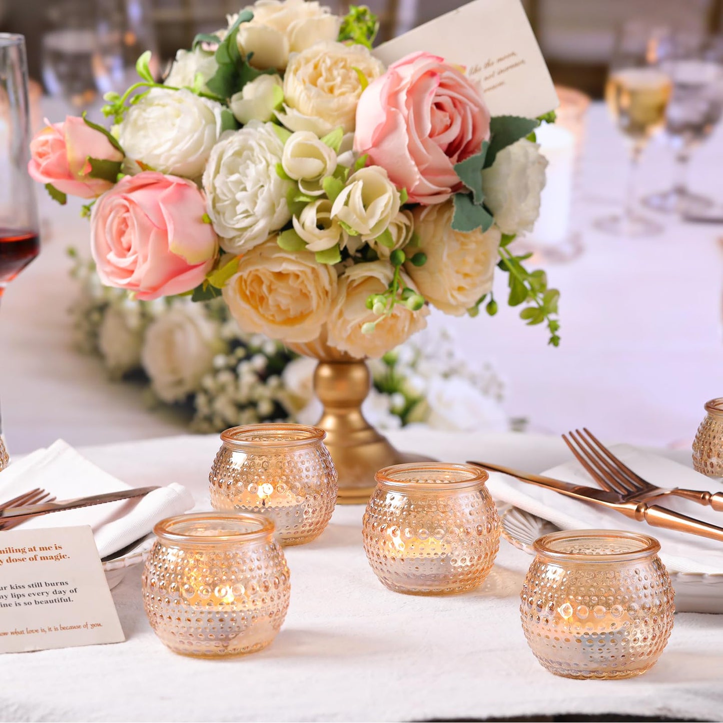 40 Pcs Gold Votive Candle Holders, Round Tea Light Candle Holders with Polka Dot Embossed, Gold Table Centerpieces for Weddings, Home Decor, Baby Shower, Special Occasions