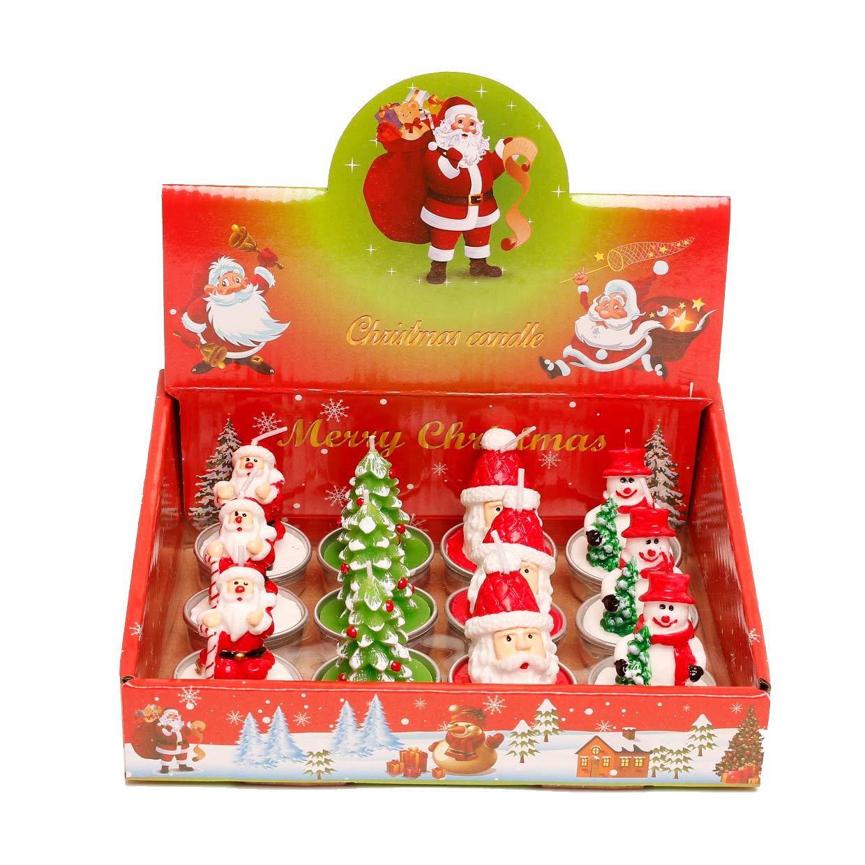 12 Pieces Tealight Candles Handmade Delicate Santa Hat Claus Christmas Tree Candle Wax Snowman Elk Pinecone House Candles for Party Wedding Spa HomeChristmas Decoration