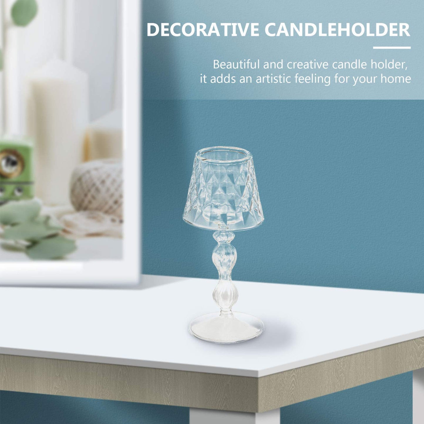Uonlytech Glass Candlestick 7.48In Decorative Candle Holder for Home Bedroom Office Table Lighting Elegant Household Candle Stand