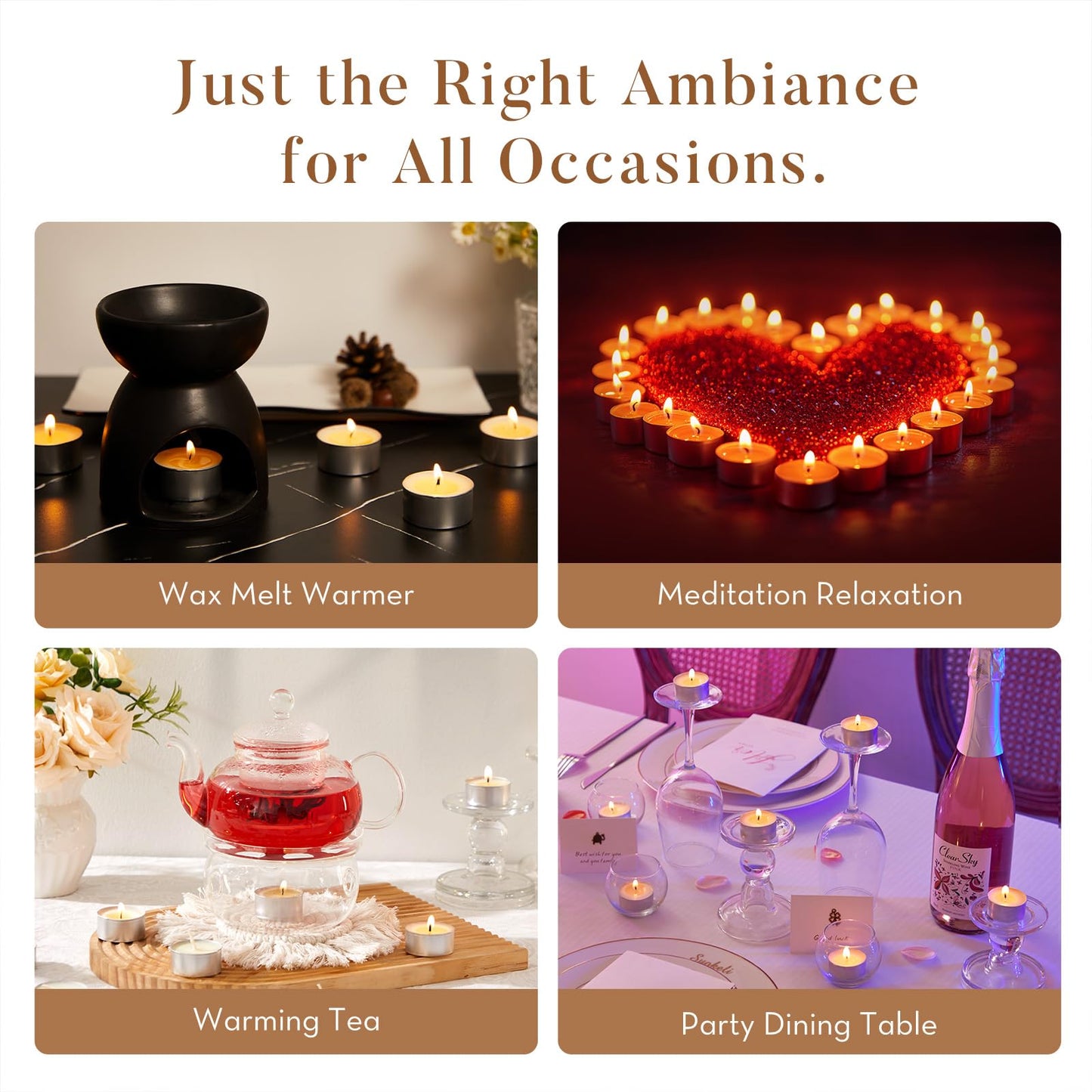 Ashlux Unscented Palm Tea Lights Candles 50 Pack Bulk, 6 Hours Long Burning White Tea Lights,Non-Paraffin, Smokeless, Mini Tealight Candles for Wedding, Christmas Lights, Party, Power Outages