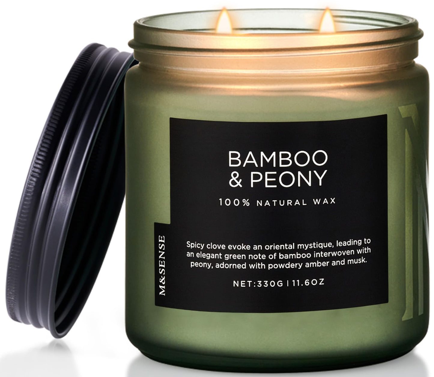 M&SENSE Bamboo Peony Scented Candles for Home, 11.6oz Natural Soy Wax, 70 Hours Slow Burning Aromatherapy Jar Candle, Home Fragrance Gifts for Stress Relief Relaxation