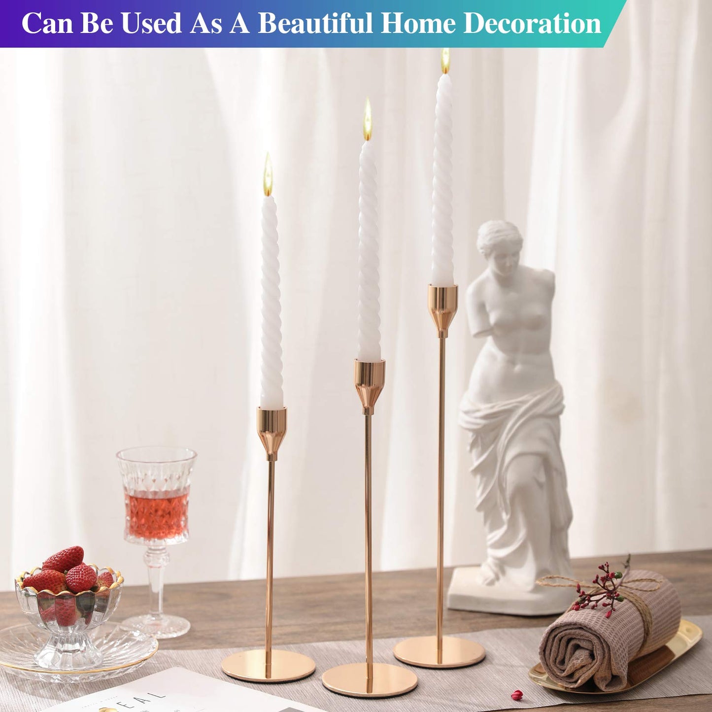 Anndason Set of 6 Pink Gold Candlestick Holders Pink Gold Candle Holder Taper Candle Holders Candle Holders Decorative Candlestick Holder for Home Decor, Wedding, Dinning, Party, Anniversary (Gold)
