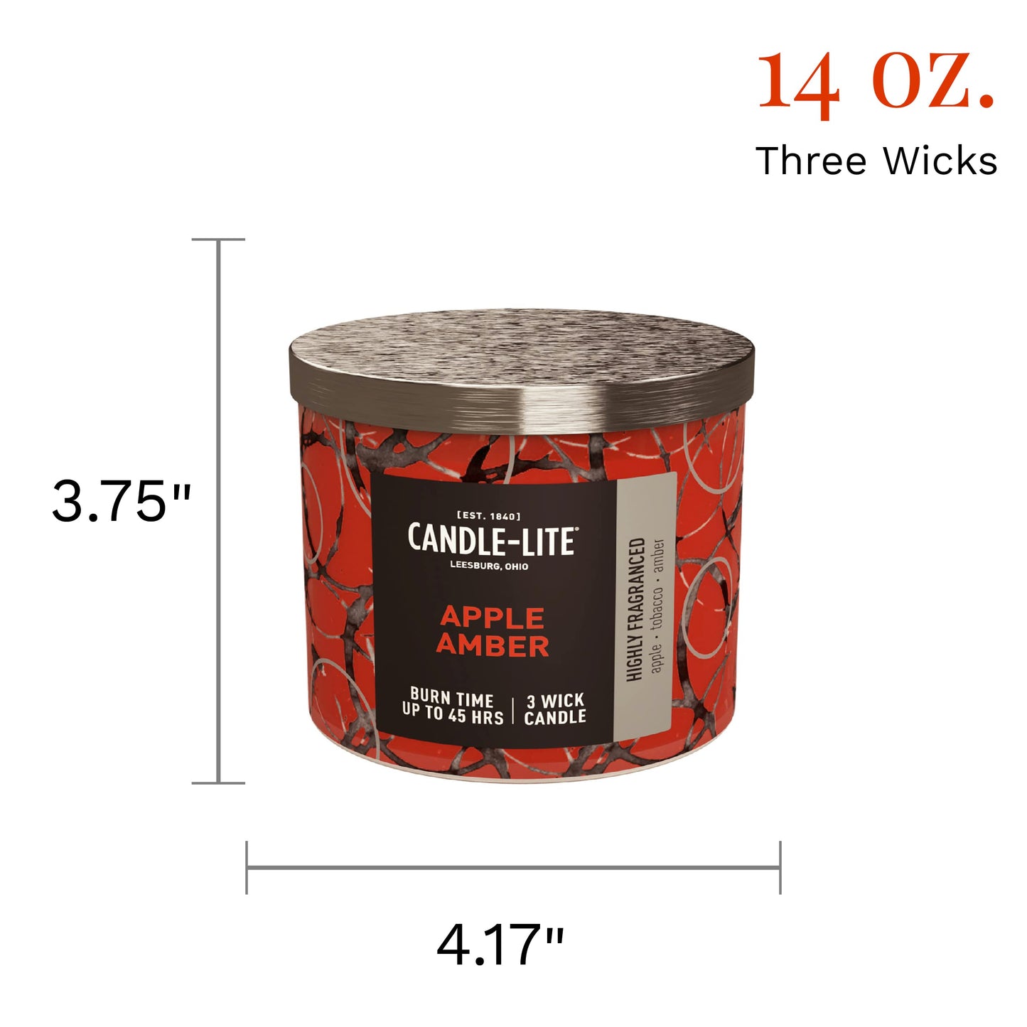 Candle-lite Premium Apple Amber Scent, 14 oz. 3-Wick Aromatherapy Candle with up to 45 Hours of Burn Time, Red