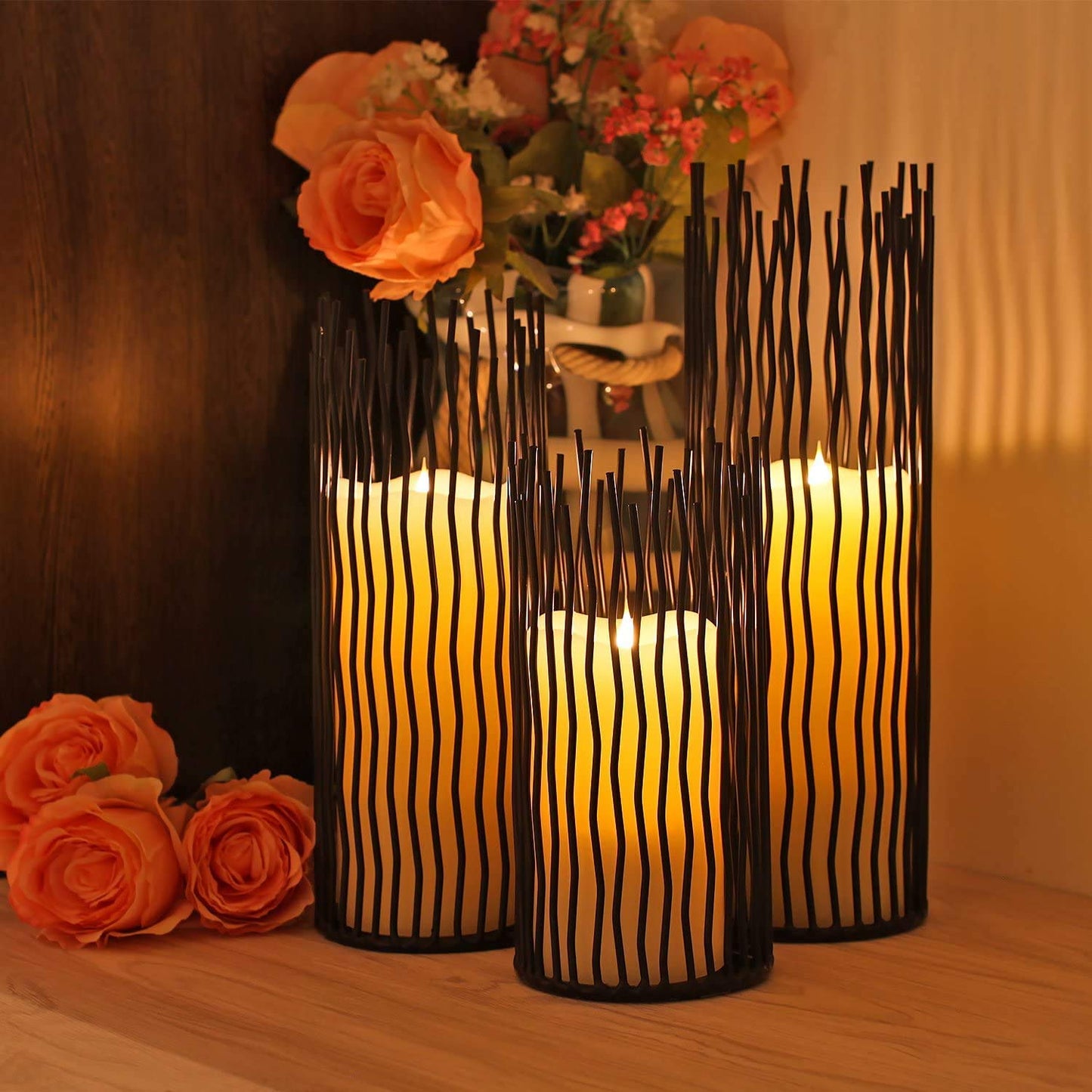 Set of 3 Metal Iron Candle Holder, Black Candlestick Modern Table Centerpiece for Indoor & Outdoor Decor, Dining Room, Home Decoration