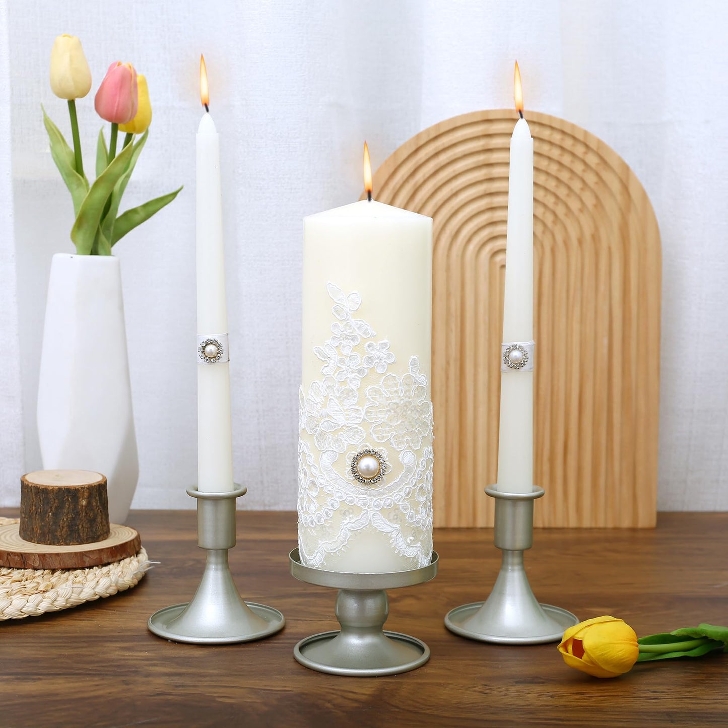 Unity Candle Holder - Unity Candle Holders for Weddings, Metal Unity Candlestick Holder Set of 3, Decorative Unity Candle Stand for Wedding Ceremony Table Centerpiece Decoration Gift (Silver)
