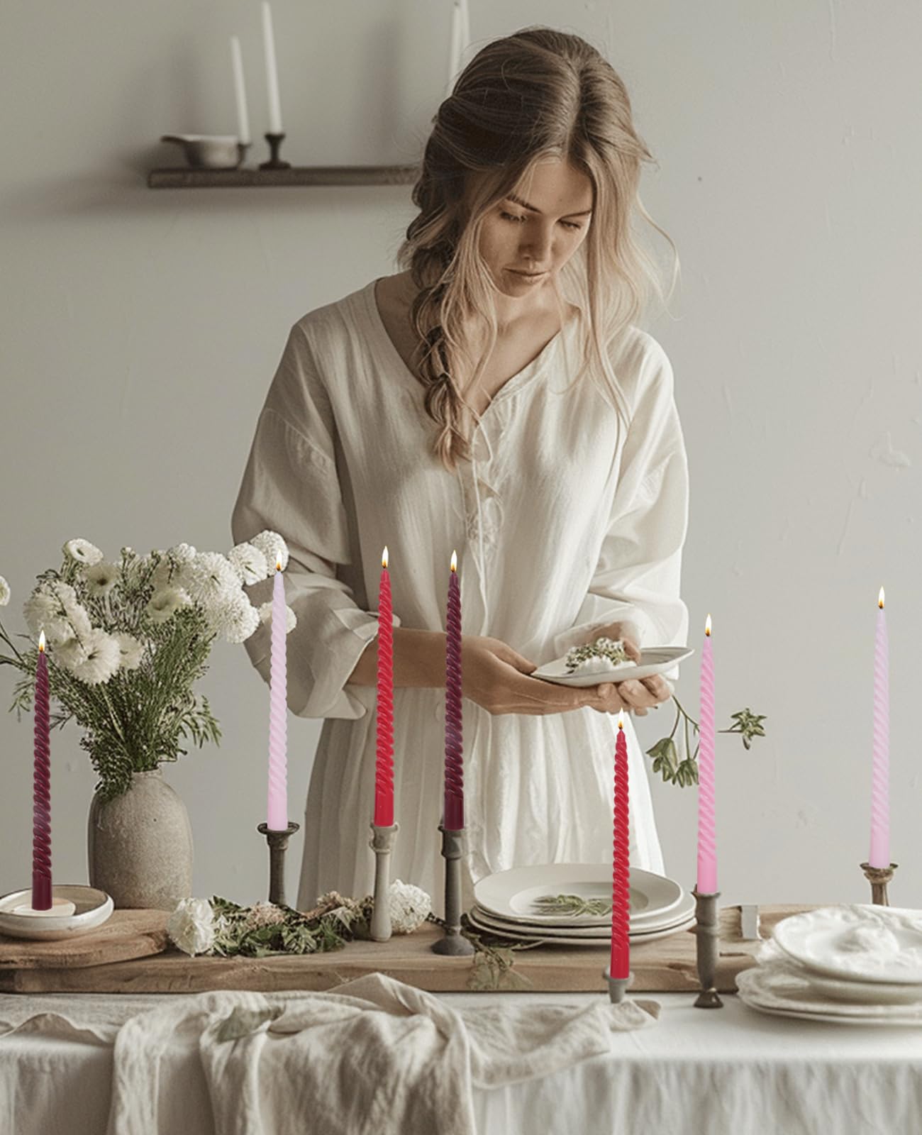 LPUSA Red Taper Candles Spiral Candle Sticks,Unscented Pastel Candle for Holiday,Wedding and Home Decoration,10inch,12 Pack(E-Gradient red)