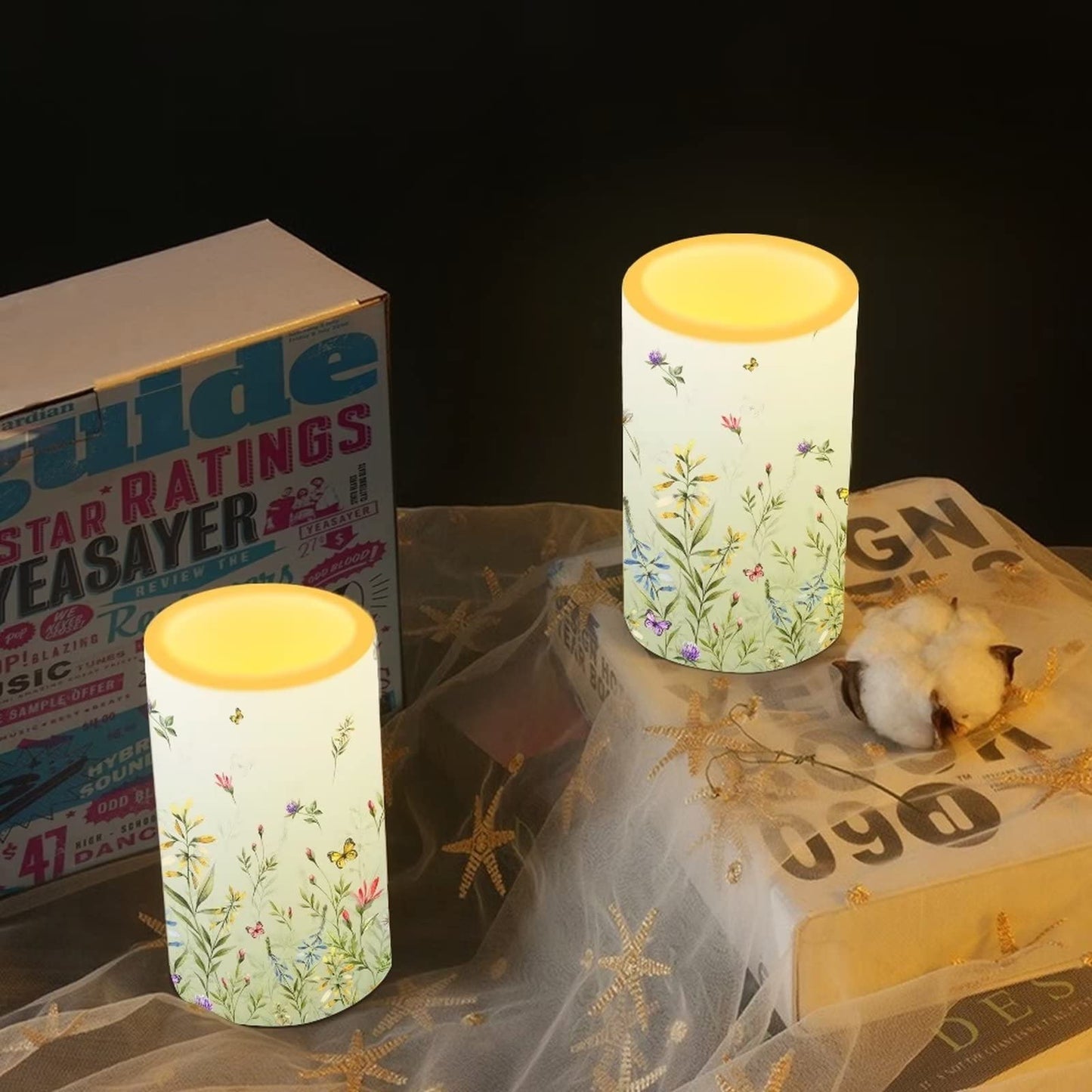 NETILGEN Flameless Candles LED Battery Operated Candles with Realistic Set of 2 with 18 Key Remote Control Timer Dancing Flame Pillar Candles for Home Beach Farmhouse, Floral Green