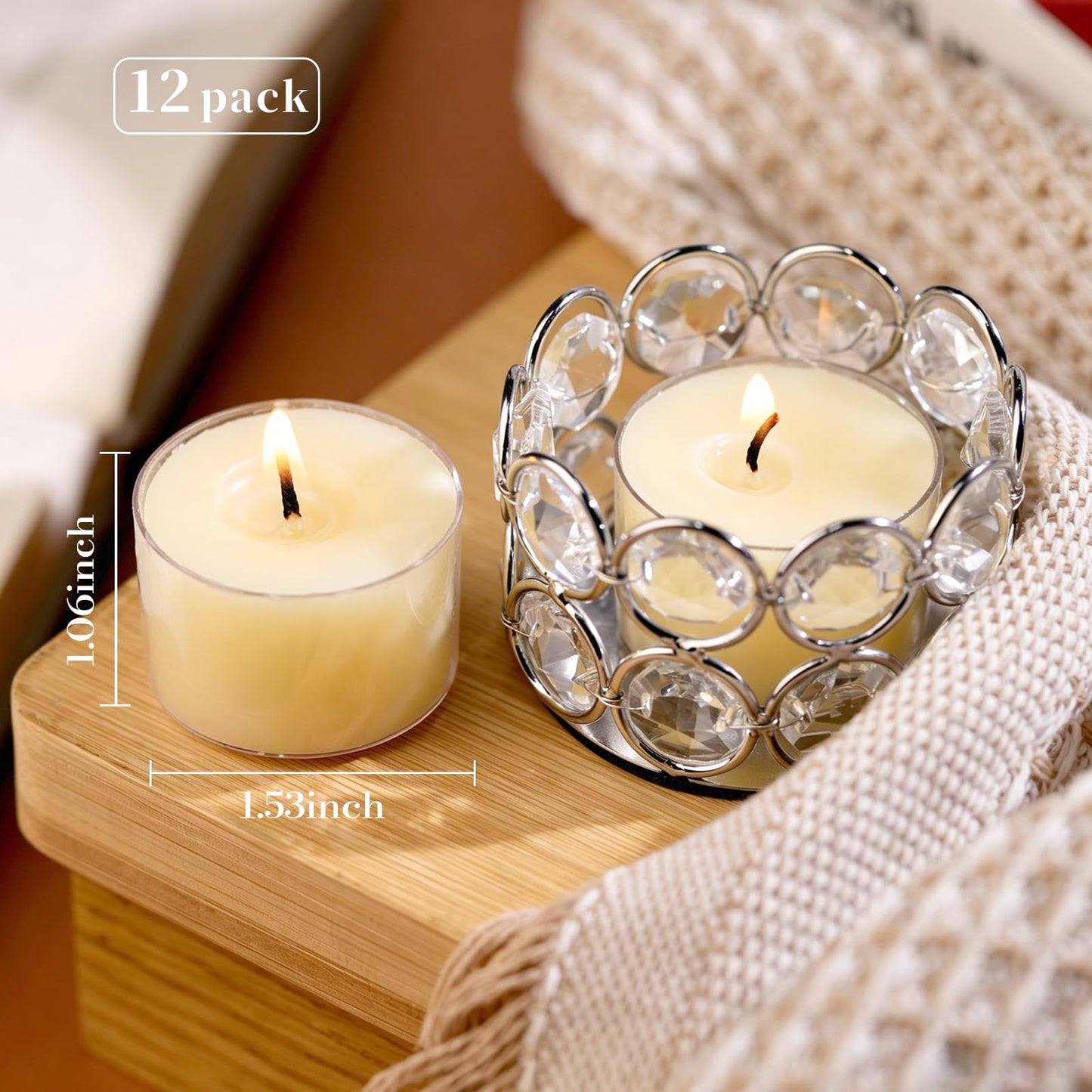 8 Hours Beeswax Tealight Candles White - 12 Pack - Handmade Natural Beeswax Tea Candles in Clear Cup | Smokeless Beeswax Tea Light Candles | for Home Deco, Fragrance, Relax