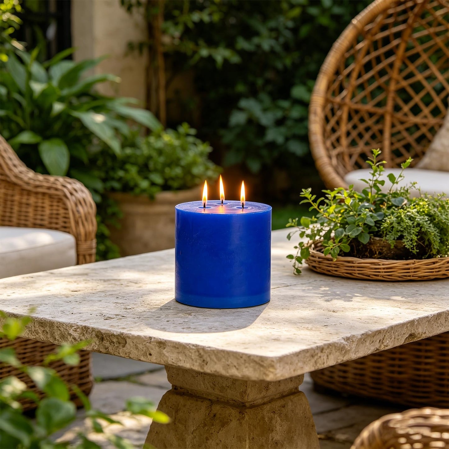 6" x 6" Blue Hand-Poured Candle, Dripless & Clean Burning (120 Hours), Unscented Rustic Pillar, Perfect for Men's Gift, Nautical Theme Weddings, Blue & Gold Party Decor