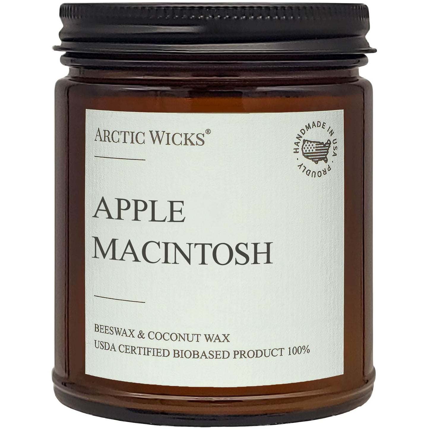 Apple Macintosh Scented Candle | 9oz Amber Jar | Arctic Wicks Non-Toxic Coconut & Beeswax Candles | Hand-Poured Clean Burning Eco-Friendly Candle | Fall Apple Orchard Scent | 100% USDA Biobased