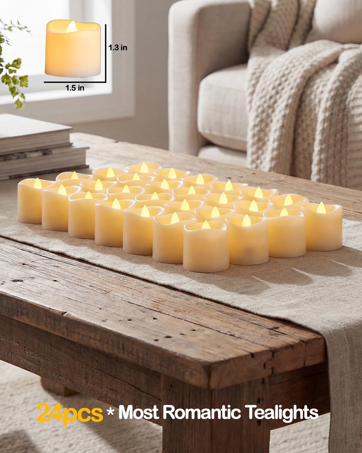 Gmnee 24Pcs Flameless Tealights Candles, 200+Hours LED Candles, Small Tea Lights Candles Battery Operated for Christmas, Wedding, Party, and Halloween Decoration