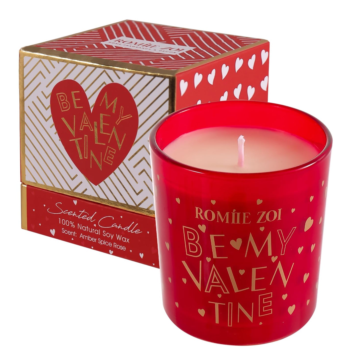 ROMIIE ZOI Holiday Valentine's Day Scented Candle - 6oz Soy Wax Candle Infused with Amber Spice Rose - Gift Box Packaged for Holiday Season Women Gift
