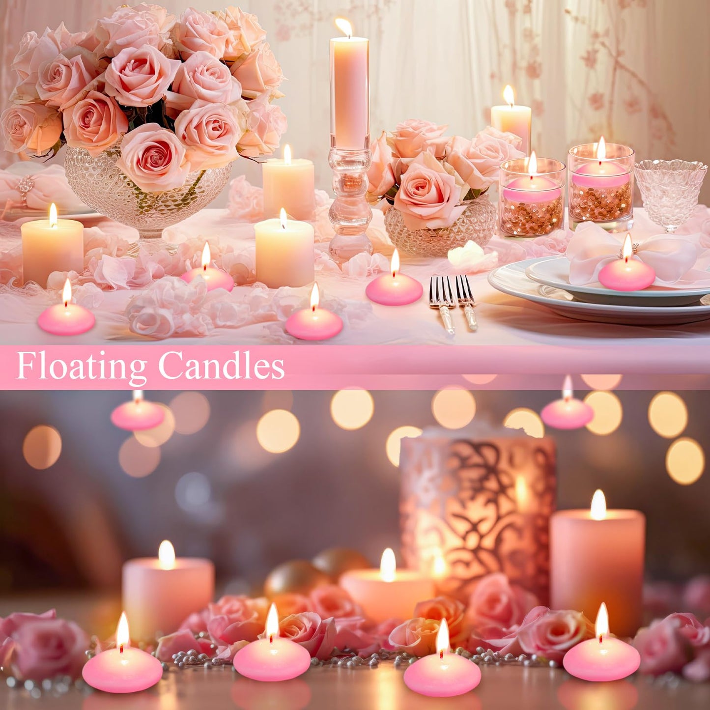 Nuanchu 20 Pcs Pink Floating Candles Centerpieces for Wedding Small Unscented Floating Candles Decoration for Wedding Anniversary Holiday Party Gifts Home Pool Decor