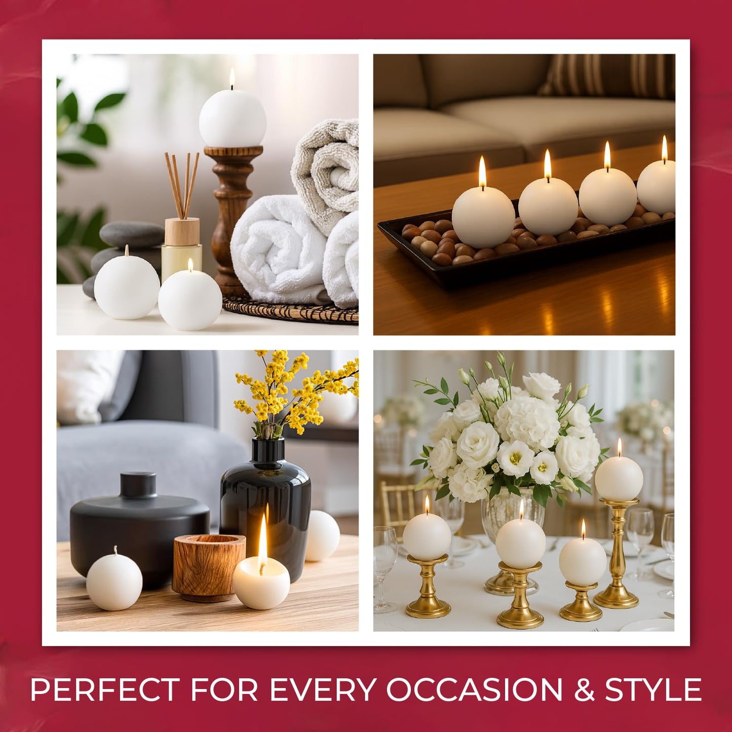 Biedermann & Sons White Round Candles (Set of 4), Unscented Dripless Balls, 2.5" Spheres, 8 Hour Burn, for Dinner Tables and Special Occasions