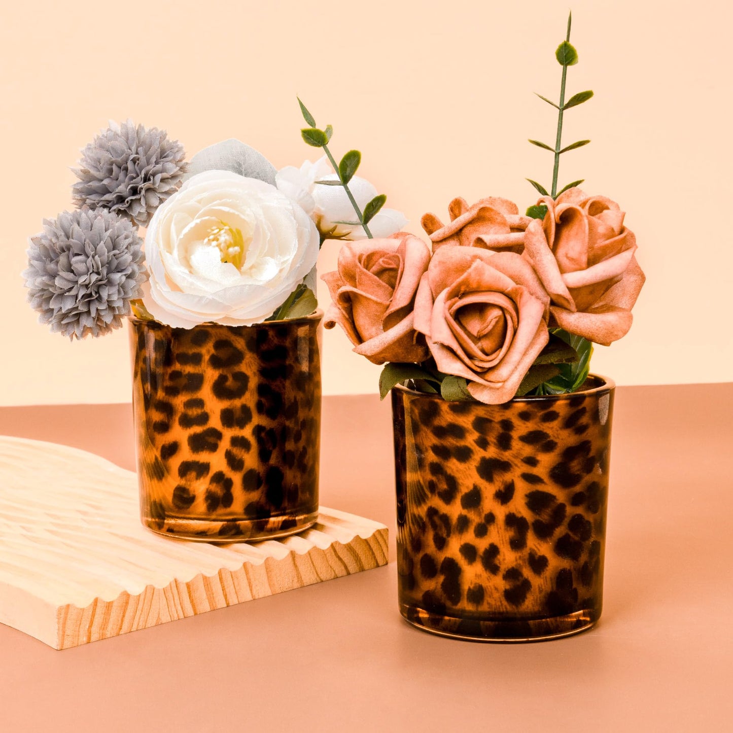 Toptime Votive Candle Holders, Leopard Print Tealight Candle Holder Set of 3, Unique Glass Candle Holder Cup Cheetah Tealight Holder for Christmas Table Centerpieces Valentines Day Decoration