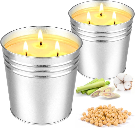 Set of 2 Citronella Outdoor Candle - 17 oz Large 3-Wick Soy Wax Candle with up to 180 Hours of Burning time, Perfect for Yards, Gardens, Balconies and Camping.