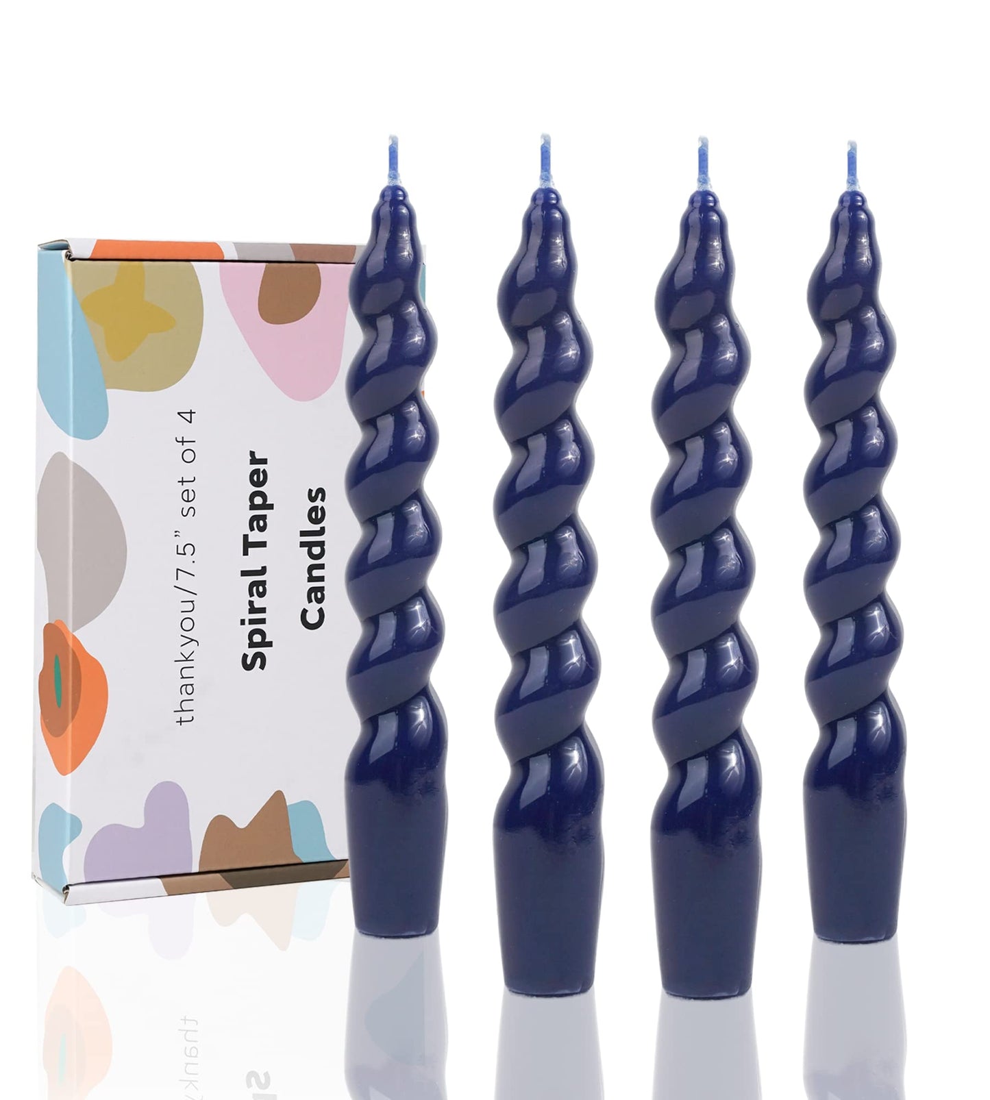 LPUSA Navy Spiral Taper Candles Handmade Twisted Candle Conical Stick Candles for Holiday Wedding Party Wax Unscented Dinner Candle Dripless,Christmas Gift H 7.5 Inch, 4pcs（Navy）