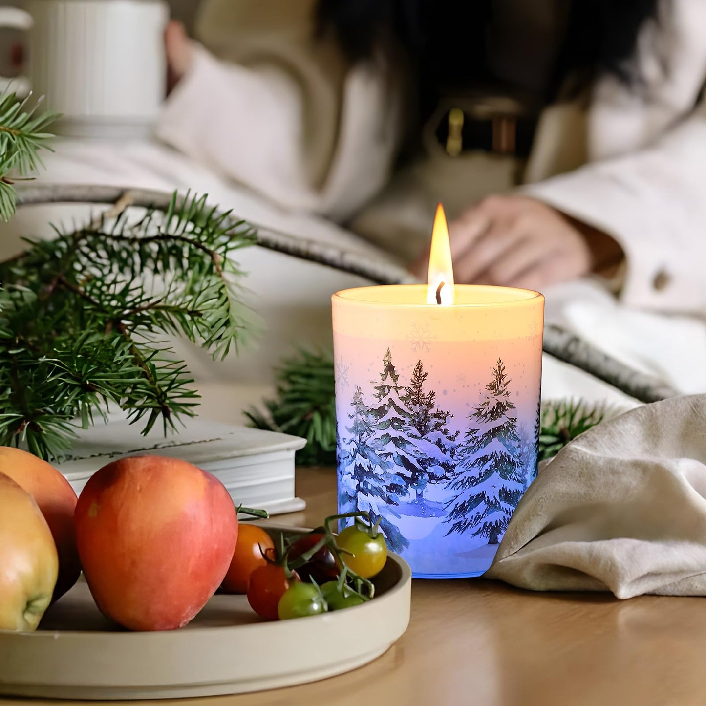 Electricwise Christmas Scented Candle Gift Set for Women, Candles Can Change Into 7 Colors, Winter Candle with 7.6oz Soy Wax Fir Holiday Candles for Christmas Women Gift(Snow Forest)