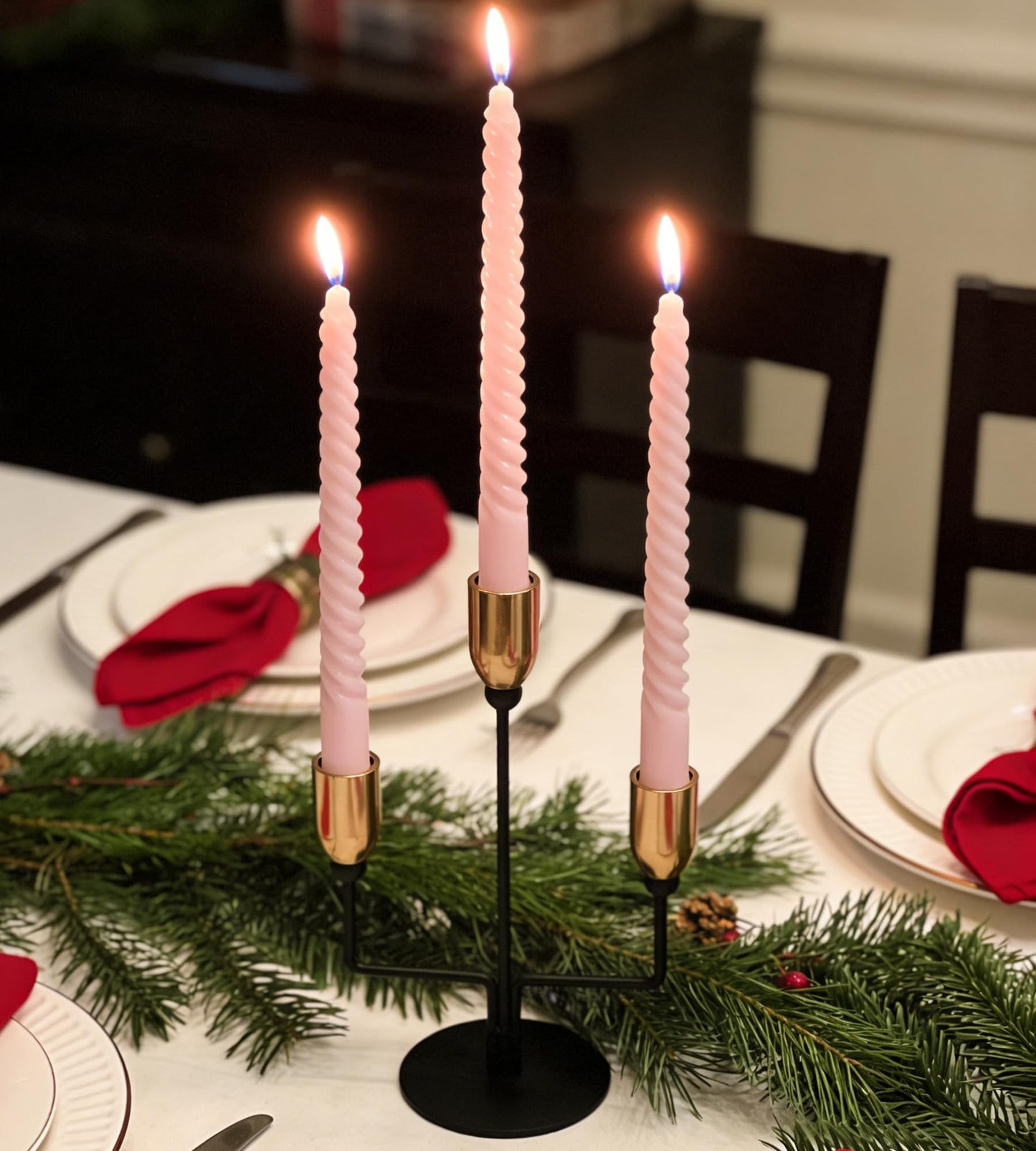 LHQOO Metal Triple Taper Candle Holder, Modern Gold & Black Candle Holder with Stable Base, Decorative Candle Stand for Home Decor, Wedding, Dining, Party, Anniversary