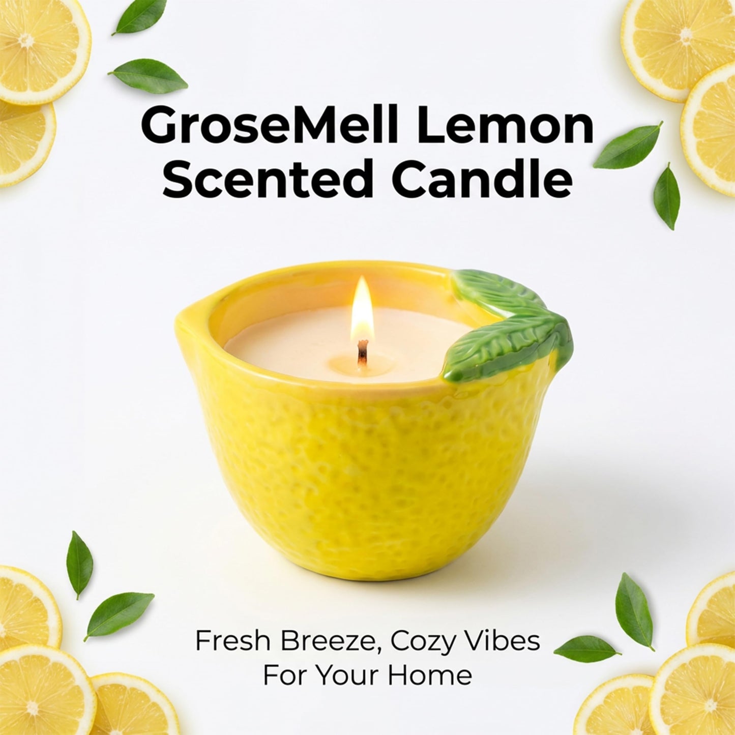 GroseMell Lemon Scented Candle – 4.23 oz (120g) Natural Soy Wax, 30-Hour Clean Burn, Lemon-Shaped Ceramic Jar, Home Fragrance & Thoughtful Gift for Home (Yellow)