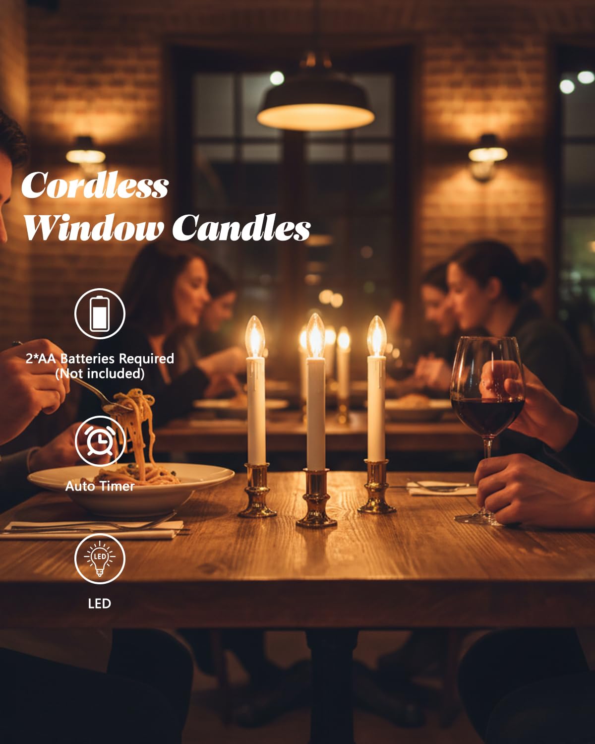 SUNSGNE Battery Operated Window Candles, Flameless Window Candles with Auto Timer for Holiday Home Table Christmas Decor, C26 LED Ultra-Bright Bulbs, 4 Pack, Gold Base