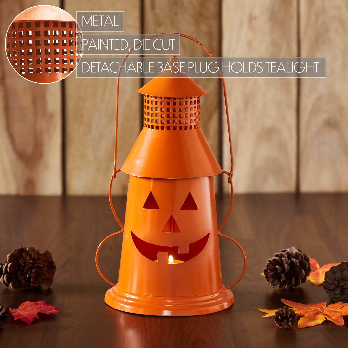 VHC Brands Metal Tealight Holder Halloween Lantern Orange 12x8x6, Kitchen Dining Table Candle Holder, Pumpkin Decor for Fall and Halloween