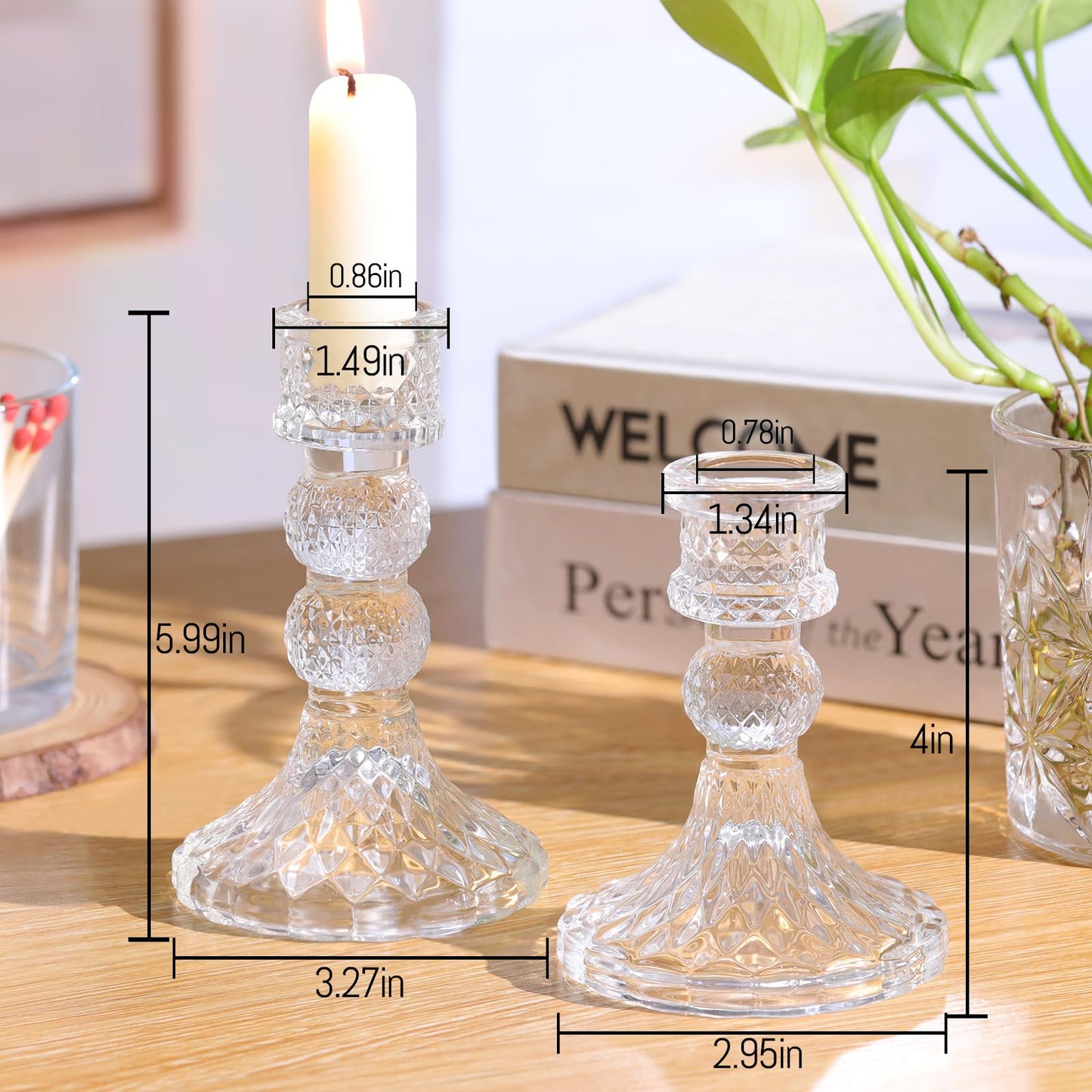 DARJEN Clear Glass Candlestick Holders Set of 6, 4" H & 5" H Taper Candle Holders for Candlesticks & Pillar Candles, Diamond Candle Holders for Wedding Party Table Centerpiece, Home Decor