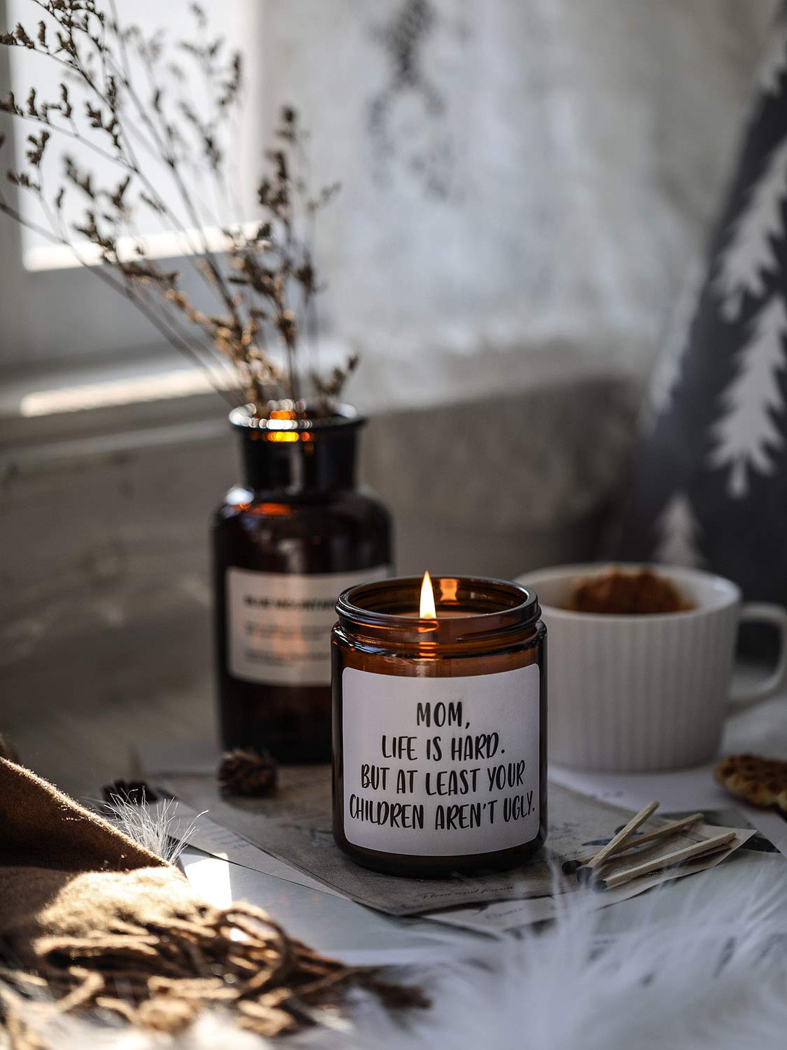 Gifts for Mom from Daughter Son,Funny Moms Candle, Mom Life is Hard Candles,Mothers Day Gifts Birthday Thanksgiving Days Christmas Gift, Sandalwood & Rose Scented Candle,7oz