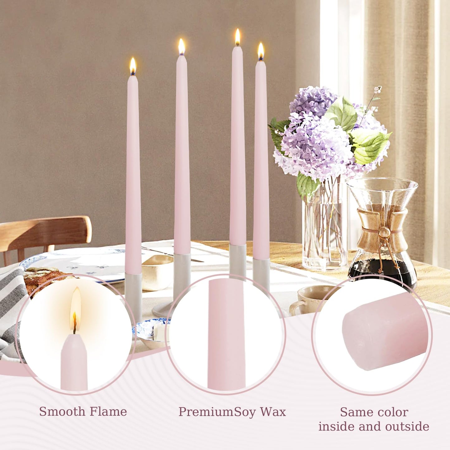 Candlesticks Long Taper Candle,Rose Scented 10 Inches Light Pink Candle Sticks Smokeless Tapered Candles for Home Décor Holiday Gifts
