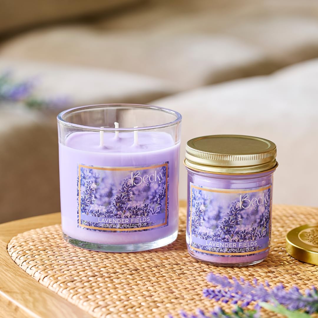 Becky Home 14.5oz Lavender Scented Candles for Home, 60 Hrs Soy Wax Candle for Stress Relief and Meditation House Aromatherapy Candle Gifts for Men and Women