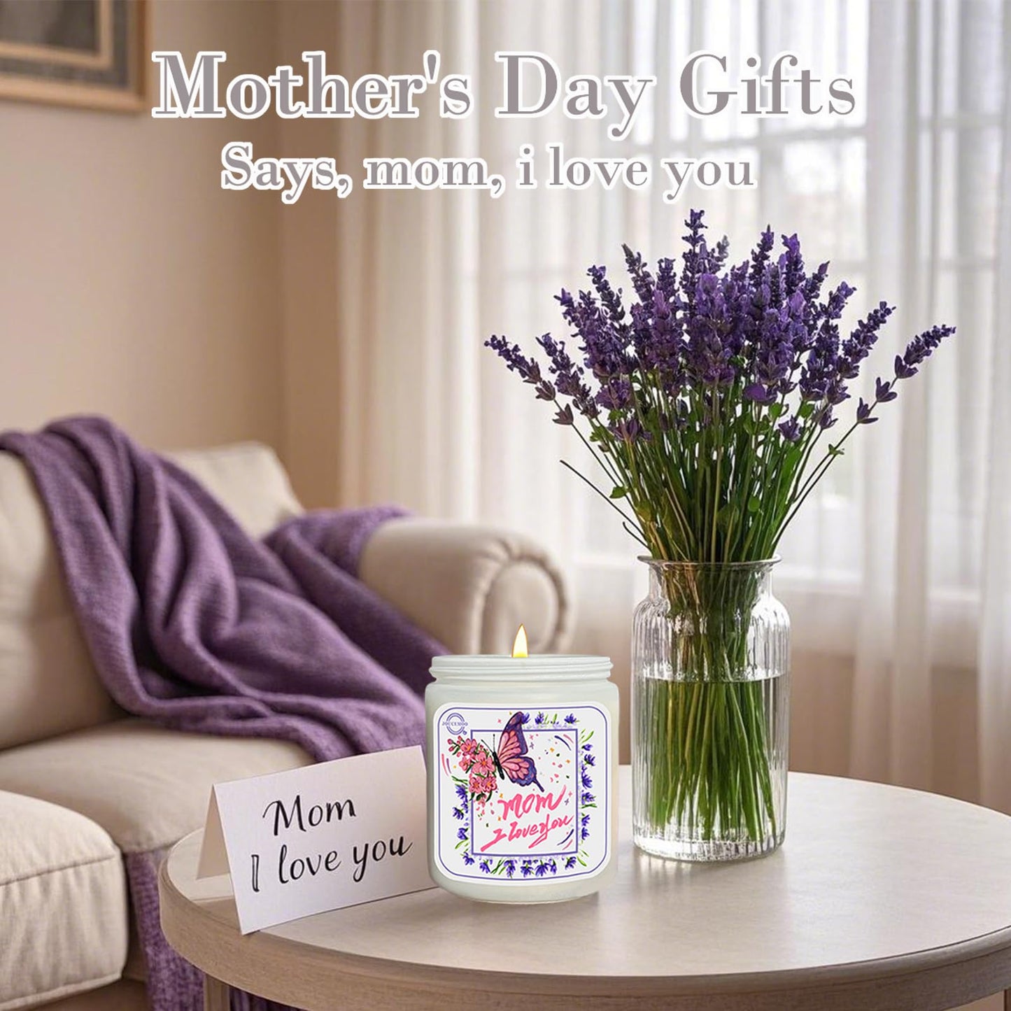 Gifts for Mom, Lavender Eucalyptus Scented Candles for Home Scented, Soy Wax Aromatherapy Candle, Non Toxic, 50 Hour Long Burning, Birthday, Thanksgiving, Mothers Day Gifts (Mom I Love You, Pink)