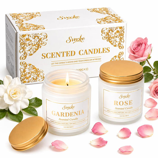 SVECKE 2 Pack Scented Candles, 7 oz Small Jar Soy Wax Candles for Home, Bedroom Aromatherapy Candle Set, Gift for Women Men Mother's Day Valentine's Day
