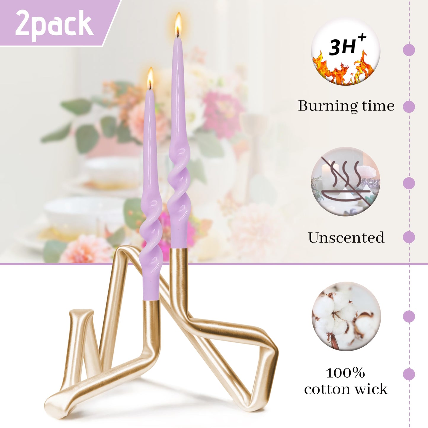 BALEAGCDL Twisted Taper Candle Smokeless Candles Purple Spiral Candlesticks 9.5 Inch Unscented Handmade Candles for Holiday Wedding Party Seasons Home Decoration 2 Pcs