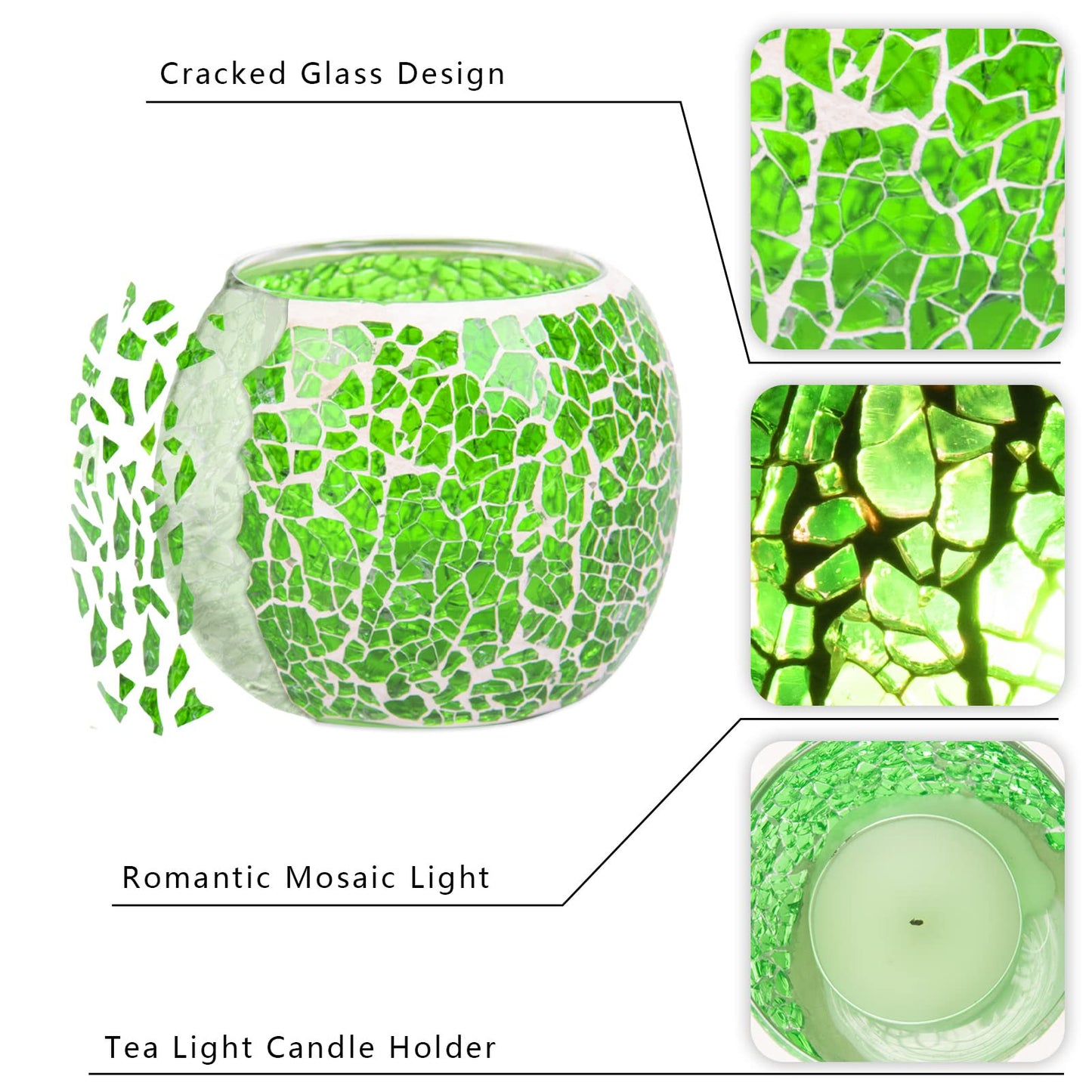 Rancco Glass Votive Candle Holder for Tealight, Romantic Mosaic Cracked Candle Holder, Candle Lamp Aromatherapy Candlescape Bowl for Valentine's Thanksgiving, Christmas Table Centerpiece,Party Decor
