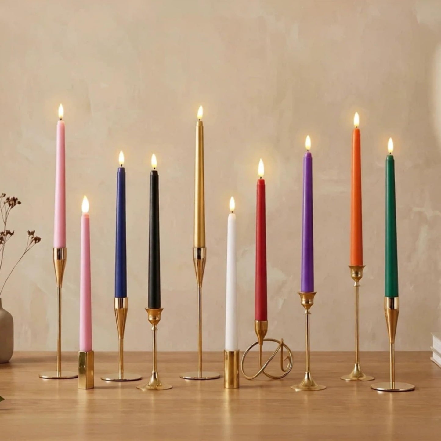 Ni-JASW Sage Green Flameless Taper Candles with Remote, Realistic Flickering Battery LED Candlesticks Home Decor Set of 12