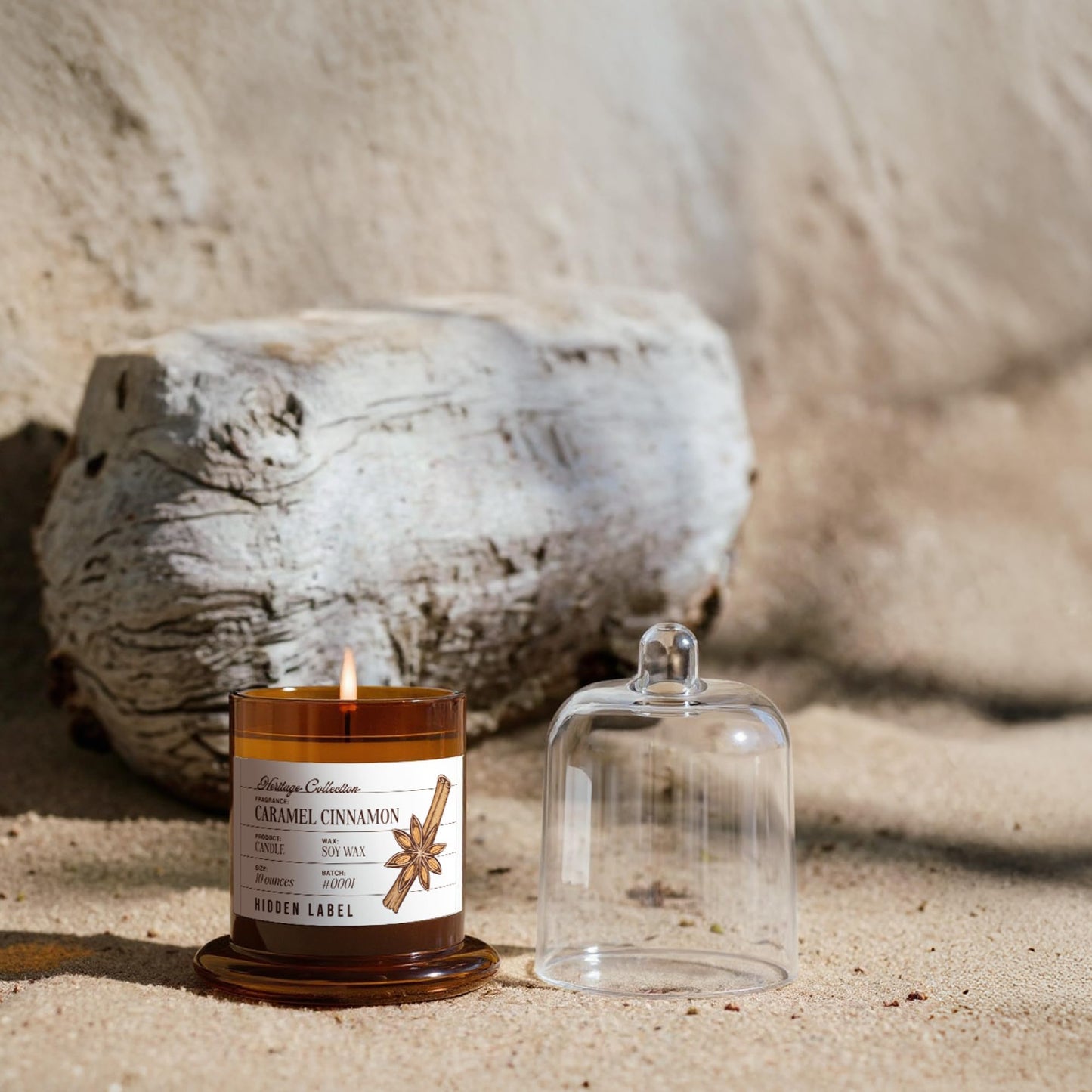 Hidden Label Fall Candles Caramel Cinnamon Scented, 10oz Natural Candles Non Toxic for Home Scented with Clear Bell Jar, Aromatherapy Candle for Spa/Yoga/Meditation & Stress Relief Gifts