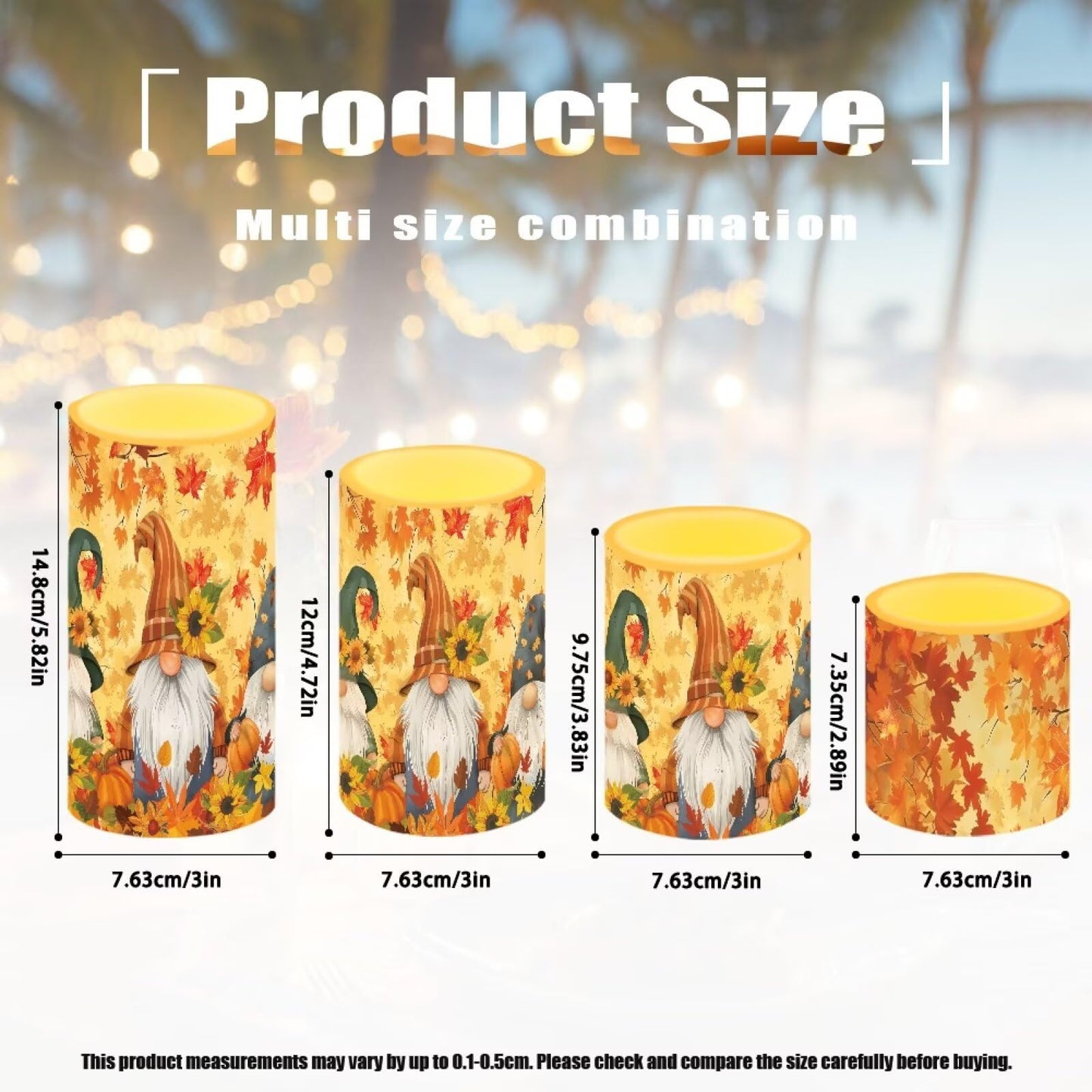 NETILGEN Thanksgiving Day Decor Flameless Candles Set of 4, Battery Powered with Timer Remote LED Pillar Candles Maple Leaf Gnome Print