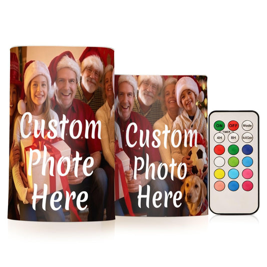 BOENLE Personalized Flickering Flameless Candles, Custom Photo LED Candles Set of 2, Remote Timer Battery Operated Candle for Valentine Wedding Birthday