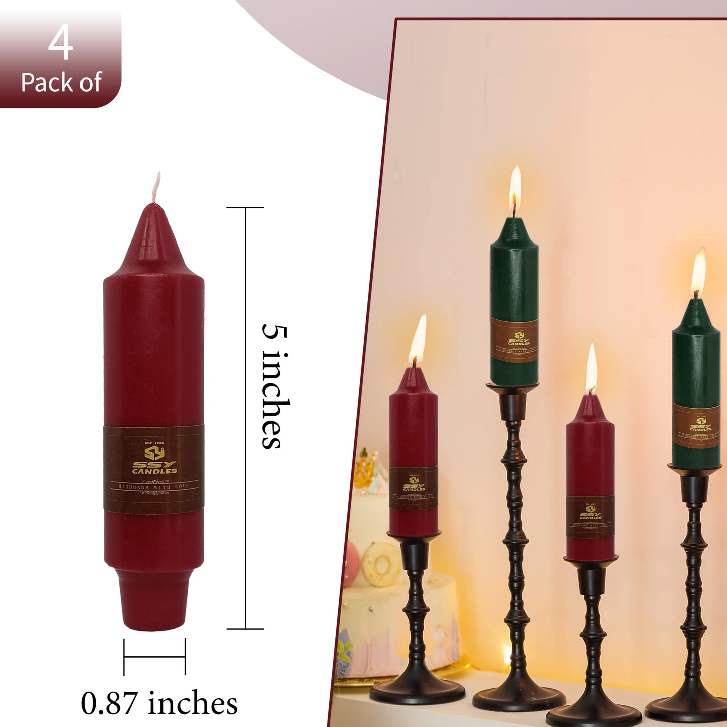 4 PCS Red Green Candle Christmas Taper Candles Sticks Unscented Candlesticks 5 inch Cute Taper Candles Stick Candles for Christmas Party Home Décor