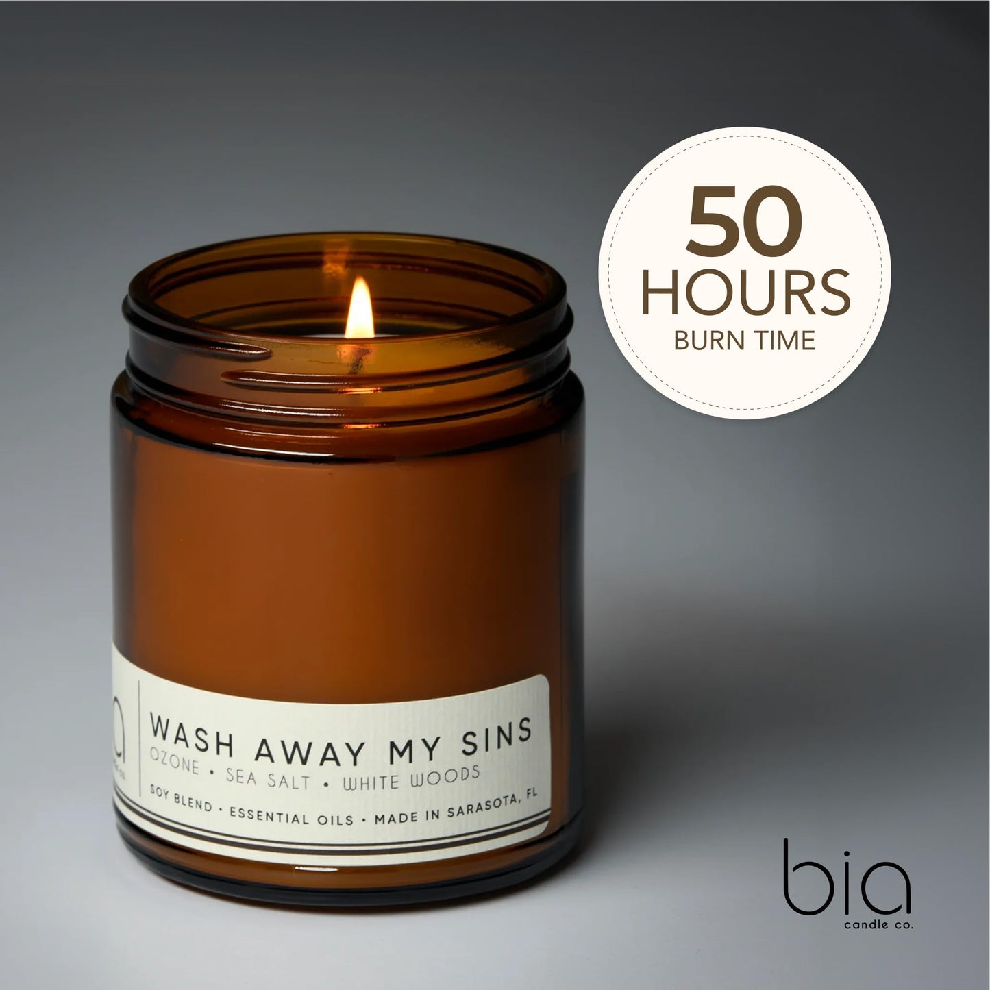 Bia Candle Co. Wash Away My Sins Candle, Sea Salt Lily of the Valley Soy Candle, Moss Ozone, Perfume-Inspired, Hand Poured USA, High Fragrance Load, Lead-Free Wick, Reusable Glass Jar, 7 oz