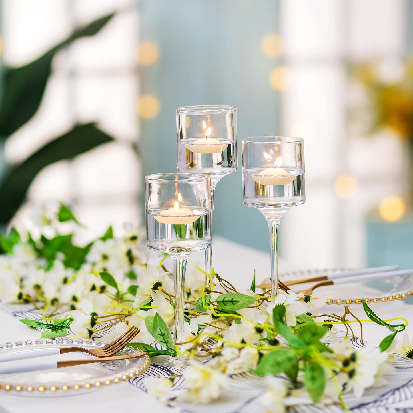 Nuptio 1 Set Tealight Candle Holder Tall Glass Candle Holder for Floating Candles, Glass Candle Holders for Pillar Candles, Tall Candle Holders for Table Centerpiece Home Party Wedding Table Decor