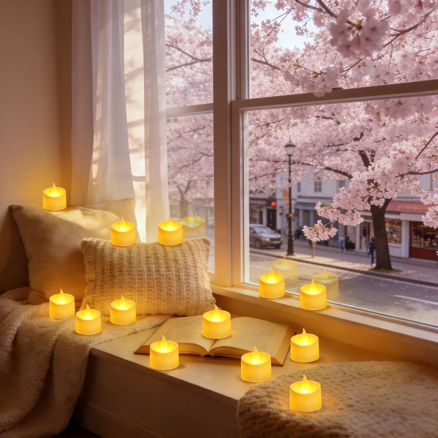 Dual-Flame Flickering Flameless LED Tealight Candles, Battery Operated Tea Lights with Realistic Warm Yellow Glow, 200+ Hour Long-Lasting Fake Candles for Home Wedding Votive Decor(Ivory, 12 Pack)