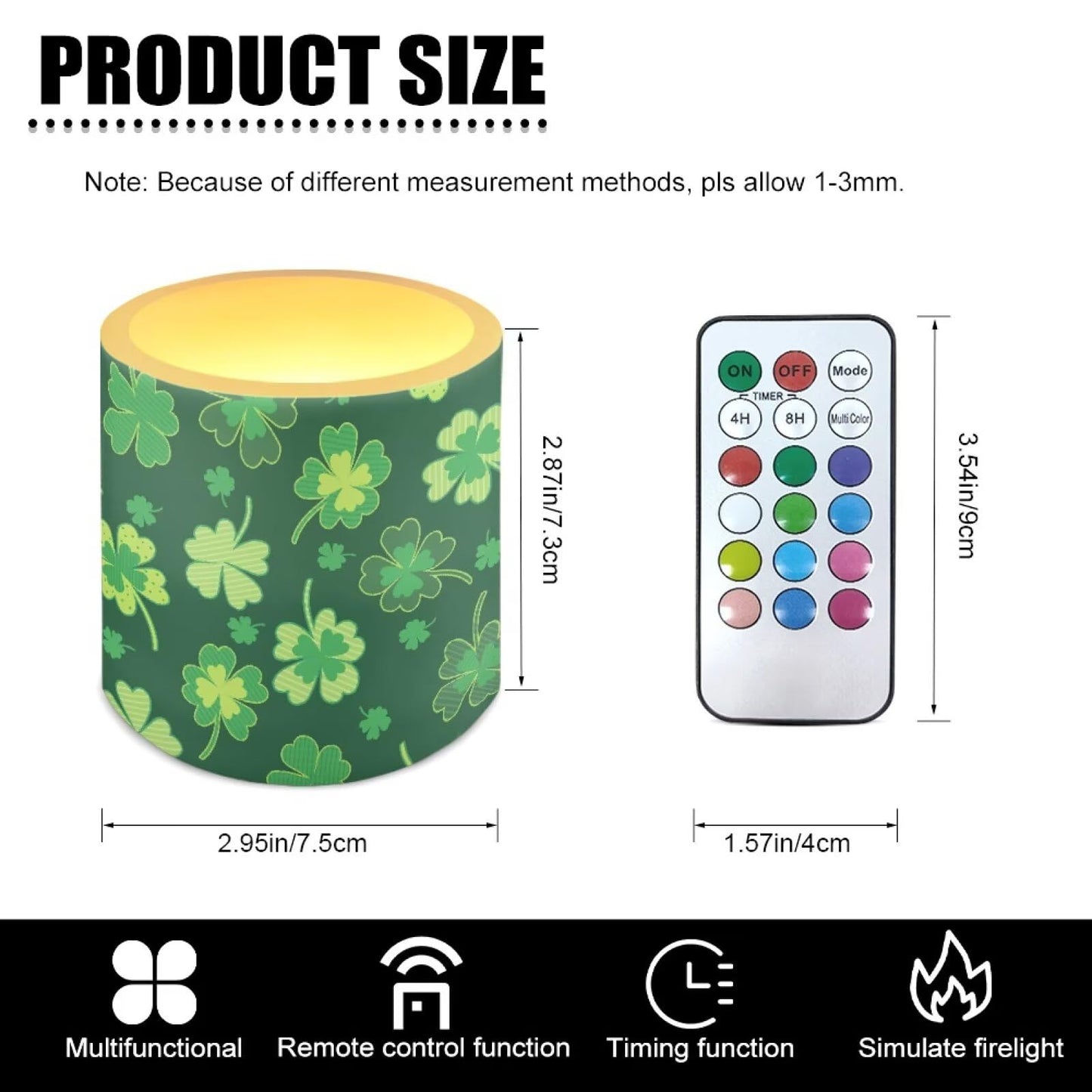 Merkmak St Paddy's Day Shamrocks Flameless Candles with Remote and Timer Battery Operated Flameless LED Pillar Candles for Party, Banquet, Home Decoration Battery Tealights