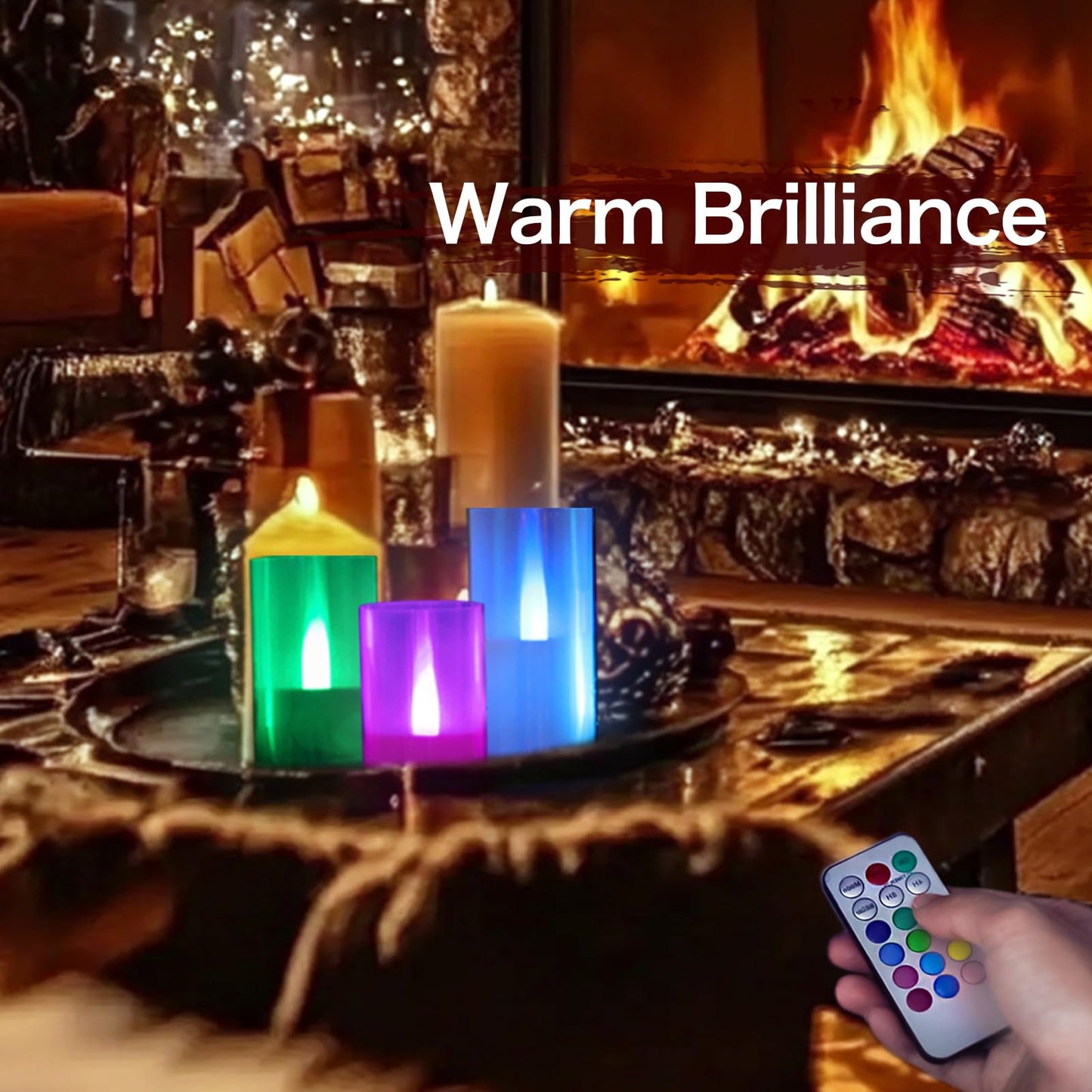 LANKER Flameless Candles with Remote Control and Timer, Battery Operated LED Pillar Candles, Romantic Light, Set of 3 (Multi-Color)